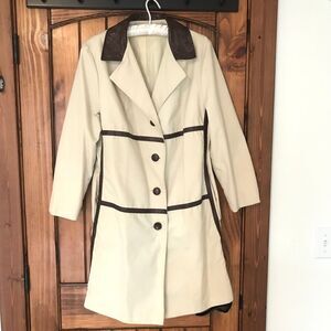 Vintage Herman Kay Cream Block Button Long Utility Trench Coat Lined O-Kay S/M